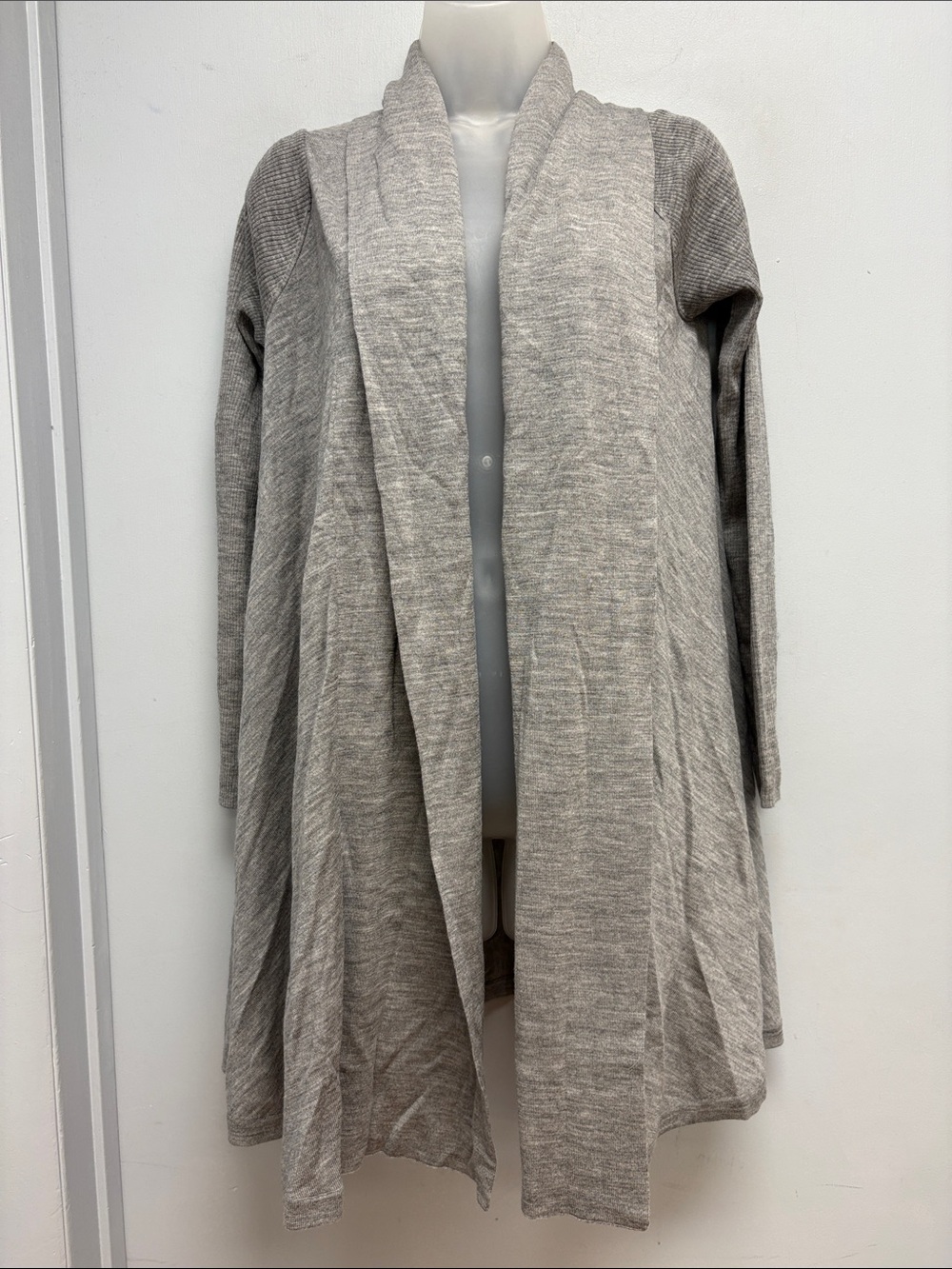 Boden 100% Wool Long Open Front Duster Cardigan Gray US 8 NWT